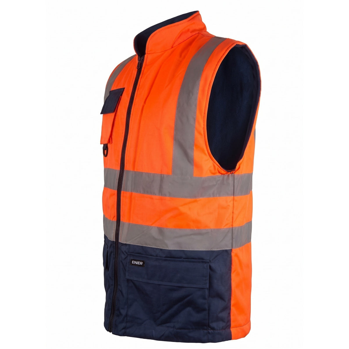 Kapton Hi Visibility Reversible 2 Tone Fleece Lined Waterproof Bodywarmer High Viz Vis Navy Gilet Body Warmer Waistcoat Outdoor Workwear Yellow Orange Reflective Strips Warm Winter Work Security