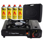 B2C Butane Stove Portable Cooker in Carry Case 2 4 8 12 Gas Bottles Camping BBQ Kit Gas Camping Stove with Automatic Ignition & Heat Control (Gas Stove + 4 Butane Cans), Black (MANIEKSTOVE)