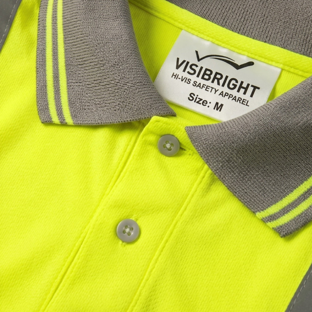 Hi Viz High Visibility Long Sleeve Polo Shirts with Grey Collar and Hem Reflective Tape Safety Hi Vis Security Work Breathable Lightweight Workwear Tops (Large, Yellow)