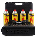 B2C Butane Stove Portable Cooker in Carry Case 2 4 8 12 Gas Bottles Camping BBQ Kit Gas Camping Stove with Automatic Ignition & Heat Control (Gas Stove + 4 Butane Cans), Black (MANIEKSTOVE)