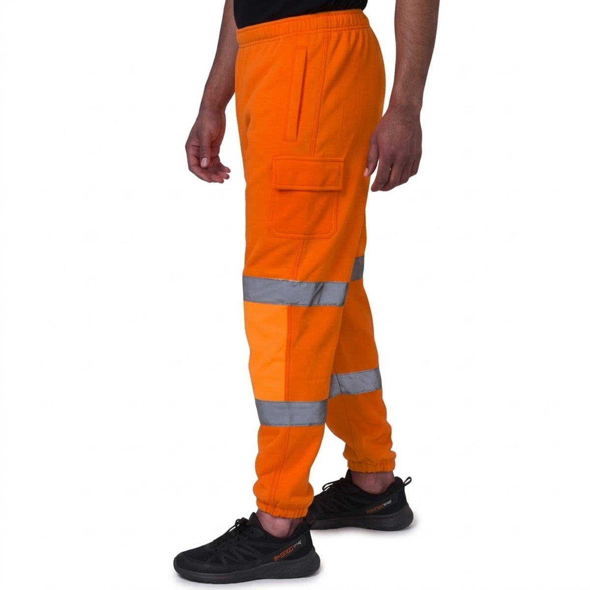 100% Polyester Hi Viz Mens Work Trousers Hi Viz Jogging Bottoms Safety Sweat Pants Multi Pockets Super Soft Hi Vis Cargo Security Work Wear Trousers