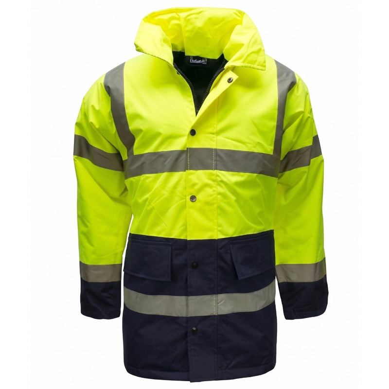 New Hi Vis Parka Jackets High Visibility Safety Security Workwear Waterproof Storm Padded Jackets Hi Viz Reflective Protective Hooded Long Rain Coats