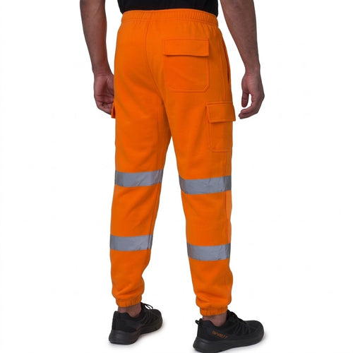 100% Polyester Hi Viz Mens Work Trousers Hi Viz Jogging Bottoms Safety Sweat Pants Multi Pockets Super Soft Hi Vis Cargo Security Work Wear Trousers