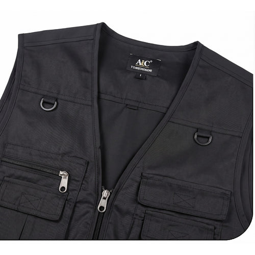 "New Men's Cotton Rich Waistcoat Jacket Multi Pocket Vest Outdoor Fishing Camping Activewear Sleeveless Traveling Photography Hiking Hunting Tactical Outerwear Gilet (Medium, Black) "
