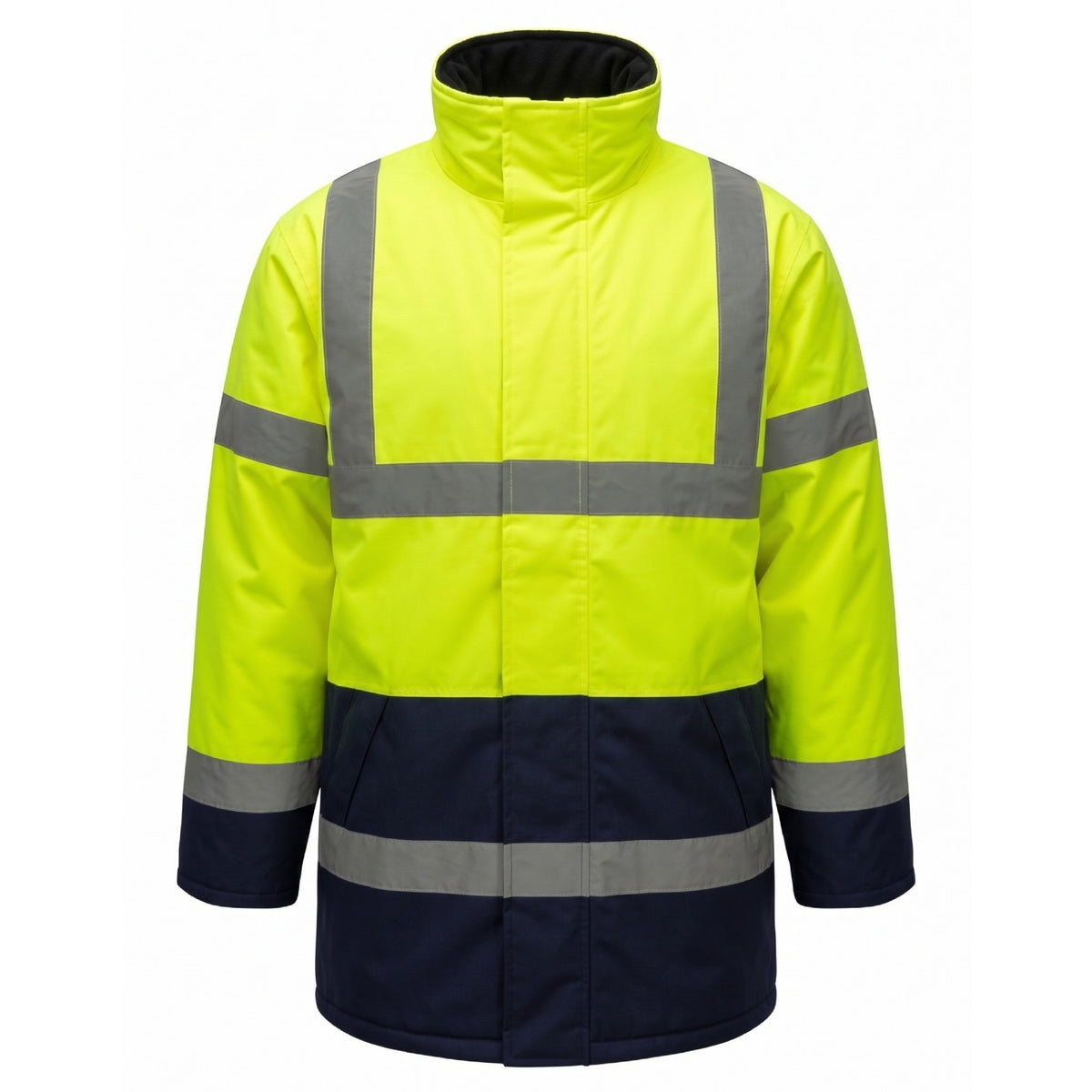New Hi Vis Parka Jackets High Visibility Safety Security Workwear Waterproof Storm Padded Jackets Hi Viz Reflective Protective Hooded Long Rain Coats