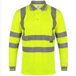Hi Viz High Visibility Long Sleeve Polo Shirts with Grey Collar and Hem Reflective Tape Safety Hi Vis Security Work Breathable Lightweight Workwear Tops (Large, Yellow)