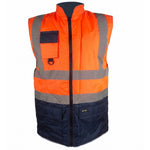 Kapton Hi Visibility Reversible 2 Tone Fleece Lined Waterproof Bodywarmer High Viz Vis Navy Gilet Body Warmer Waistcoat Outdoor Workwear Yellow Orange Reflective Strips Warm Winter Work Security