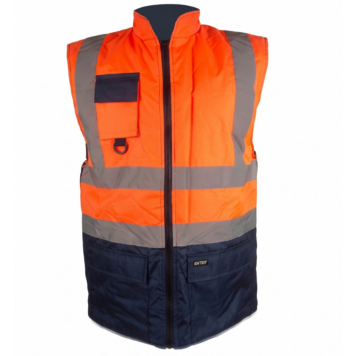 Kapton Hi Visibility Reversible 2 Tone Fleece Lined Waterproof Bodywarmer High Viz Vis Navy Gilet Body Warmer Waistcoat Outdoor Workwear Yellow Orange Reflective Strips Warm Winter Work Security
