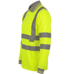 Hi Viz High Visibility Long Sleeve Polo Shirts with Grey Collar and Hem Reflective Tape Safety Hi Vis Security Work Breathable Lightweight Workwear Tops (Large, Yellow)