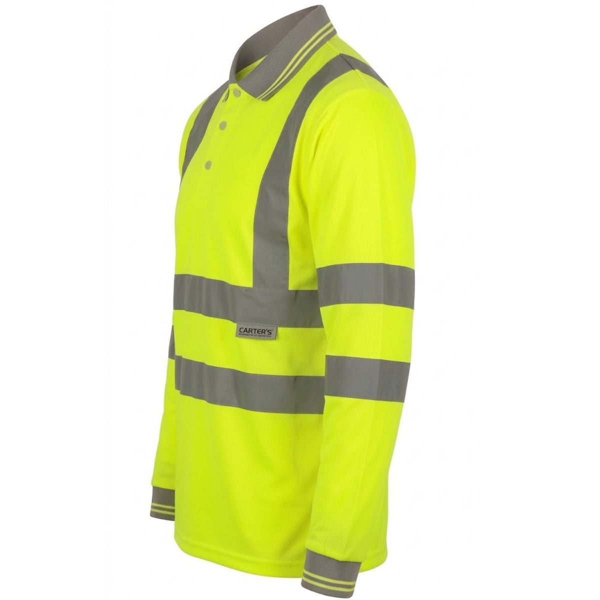 Hi Viz High Visibility Long Sleeve Polo Shirts with Grey Collar and Hem Reflective Tape Safety Hi Vis Security Work Breathable Lightweight Workwear Tops (Large, Yellow)